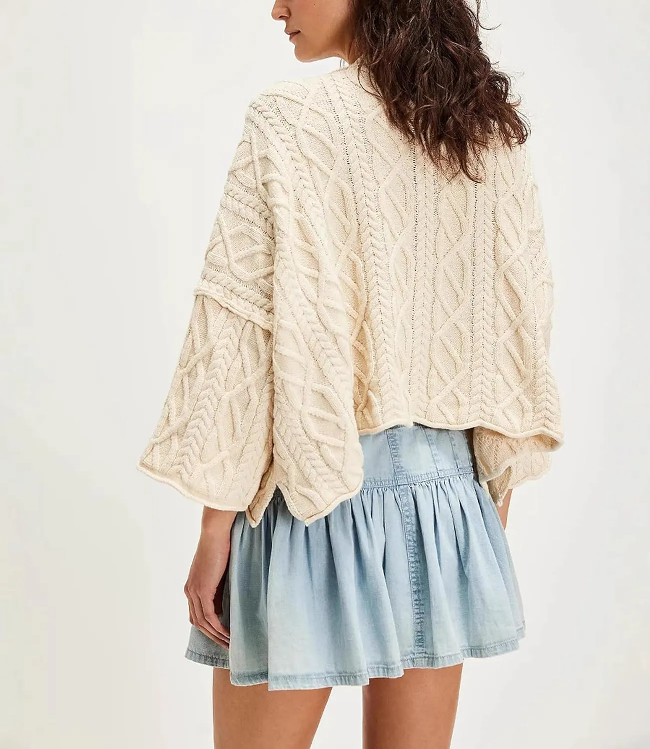 Women's High Waisted Pleated Denim Skirt Vintage A-Line Elastic Waist Mini Jean Skirt