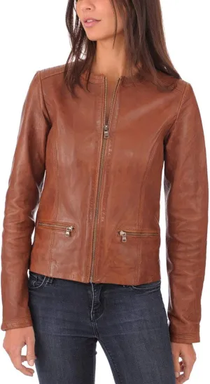 Women's Lambskin Leather Moto Biker Jacket - Winter Wear