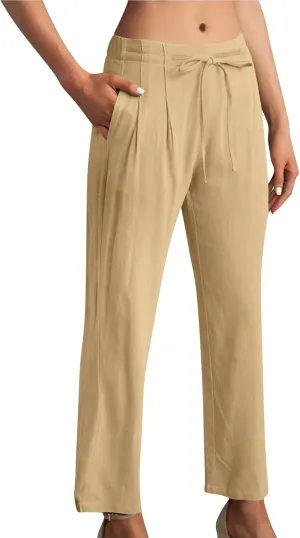 Women's Linen Blend Drawstring Wide Leg Pant Baggy Pants with Elastic Waist Relax Fit Lantern Trouser 2024 Summer Pants