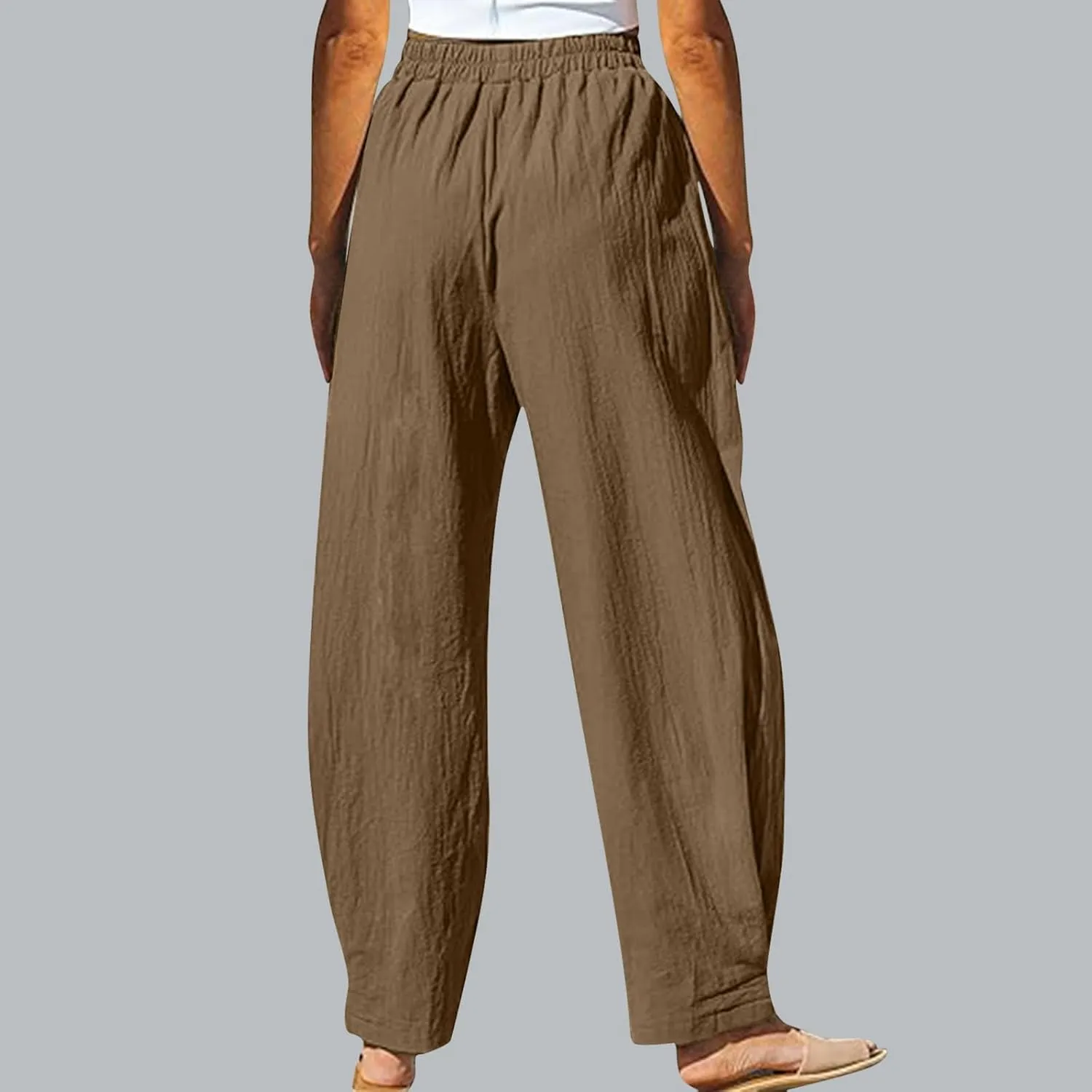 Women's Linen Pants Elastic Waist High Waisted Pants Comfy Straight Leg Trousers 2025 Trendy Summer Clothes