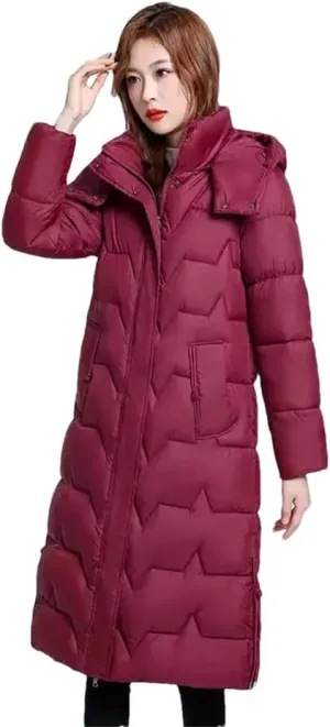 Womens Long Warm Winter Jacket Hooded Down Cotton Coat Cotton-Padded Parkas Femlae Padded Puffer Coat