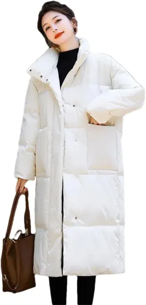 Womens Long Winter Down Cotton Coat Jacket Warm Cotton-Padded Coat Single-Breasted Puffer Parkas Outwear