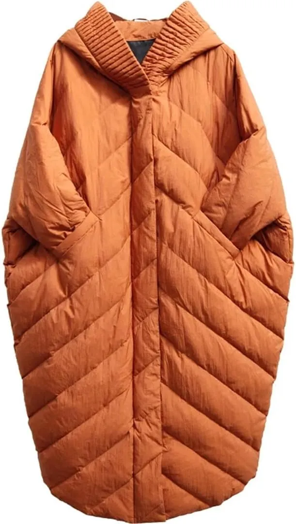 Women's Loose Casual Bat Sleeve Winter Coat Plus Size Long Down Jacket Hooded Parkas