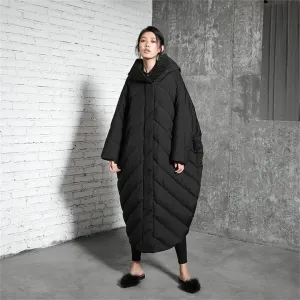 Women's Loose Casual Bat Sleeve Winter Coat Plus Size Long Down Jacket Hooded Parkas