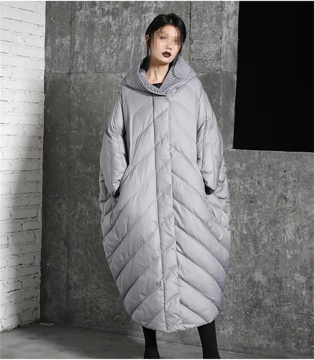 Women's Loose Casual Bat Sleeve Winter Coat Plus Size Long Down Jacket Hooded Parkas