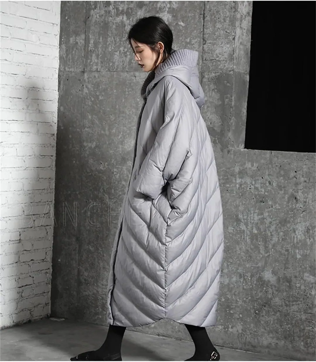Women's Loose Casual Bat Sleeve Winter Coat Plus Size Long Down Jacket Hooded Parkas