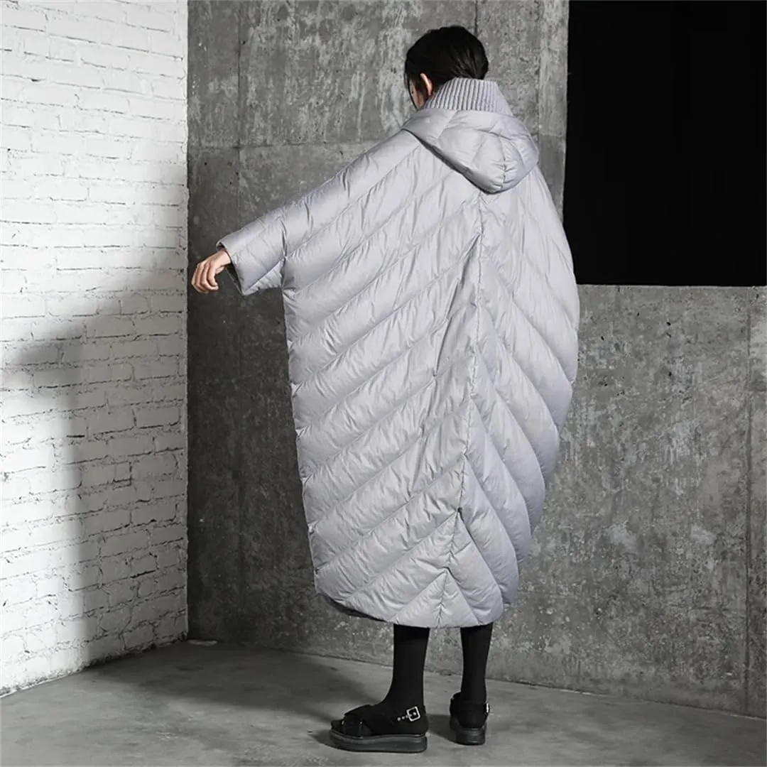 Women's Loose Casual Bat Sleeve Winter Coat Plus Size Long Down Jacket Hooded Parkas