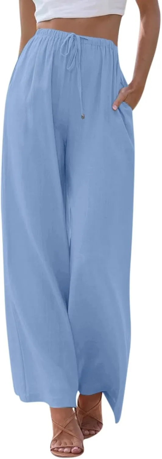 Women's Pants, Pants High Waisted Wide Leg Cotton Linen Straight Lightweight Sweatpants