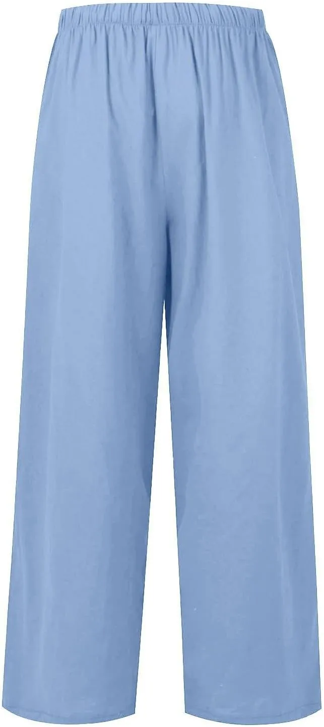 Women's Pants, Pants High Waisted Wide Leg Cotton Linen Straight Lightweight Sweatpants