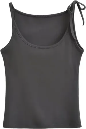 Women's Round Neck Camisole Tank Top Lace-Up Shoulder Straps Summer Slim Fit Casual Camisole
