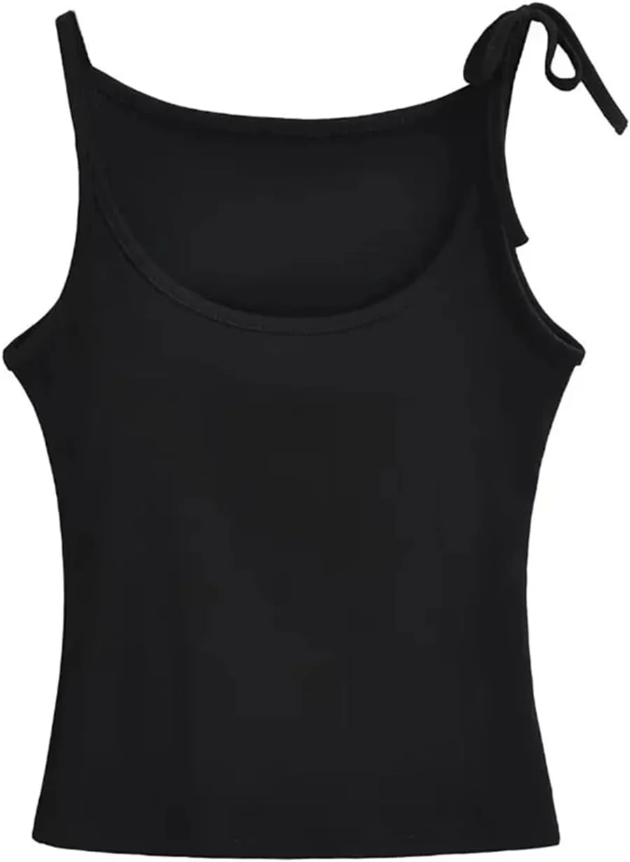 Women's Round Neck Camisole Tank Top Lace-Up Shoulder Straps Summer Slim Fit Casual Camisole