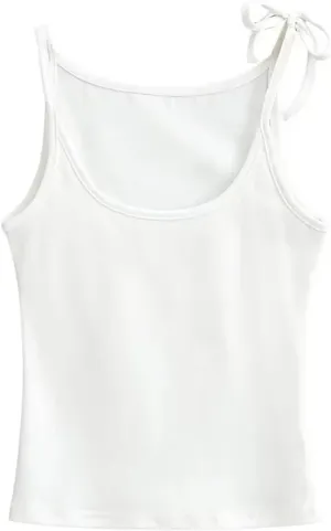 Women's Round Neck Camisole Tank Top Lace-Up Shoulder Straps Summer Slim Fit Casual Camisole