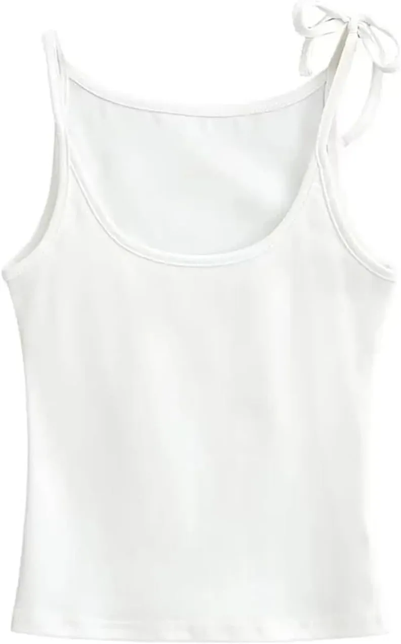 Women's Round Neck Camisole Tank Top Lace-Up Shoulder Straps Summer Slim Fit Casual Camisole