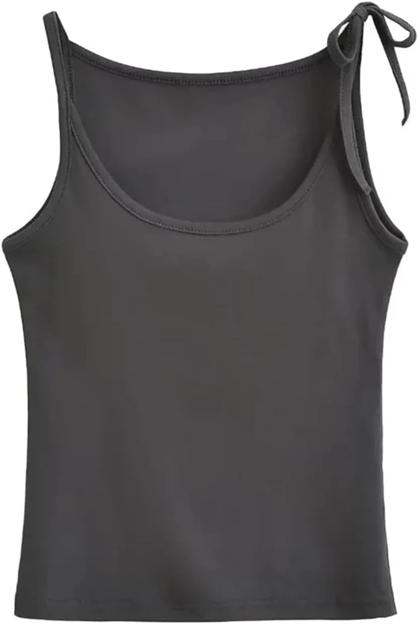 Women's Round Neck Camisole Tank Top Lace-Up Shoulder Straps Summer Slim Fit Casual Camisole