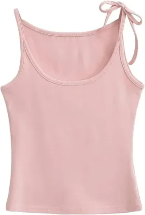 Women's Round Neck Camisole Tank Top Lace-Up Shoulder Straps Summer Slim Fit Casual Camisole