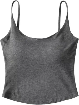 Women's Round Neck Sleeveless Spaghetti Strap Camisole Solid Color Slim Fit Casual Summer Tank Tops