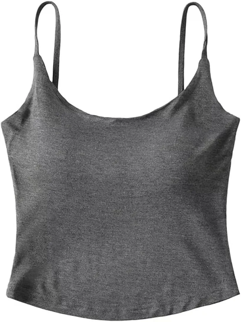 Women's Round Neck Sleeveless Spaghetti Strap Camisole Solid Color Slim Fit Casual Summer Tank Tops