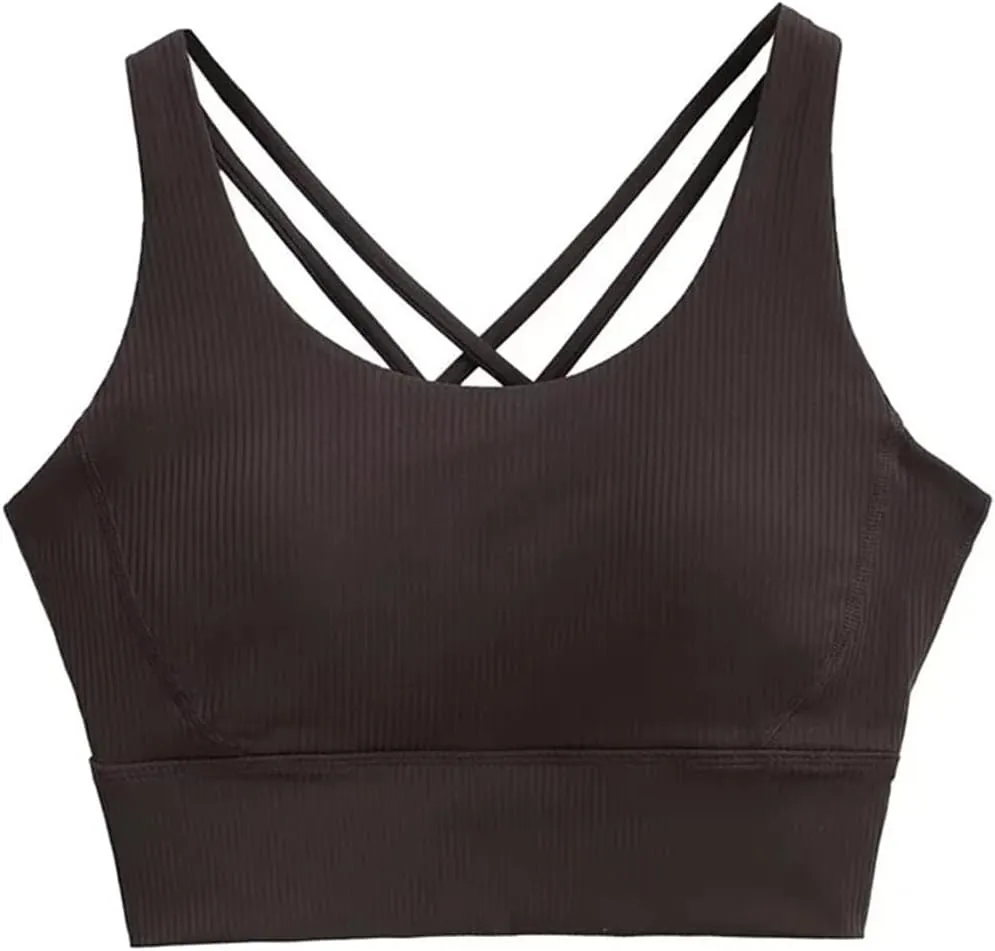 Women's Round Neck Sleeveless Tank Top Built-in Chest Pad Ribbed Casual Camisole