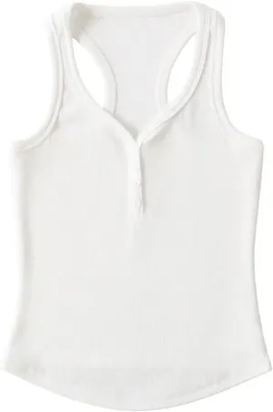 Women's Round Neck Sleeveless Tank Top Racerback Design Button Solid Color Slim Fit Camisole Y2k