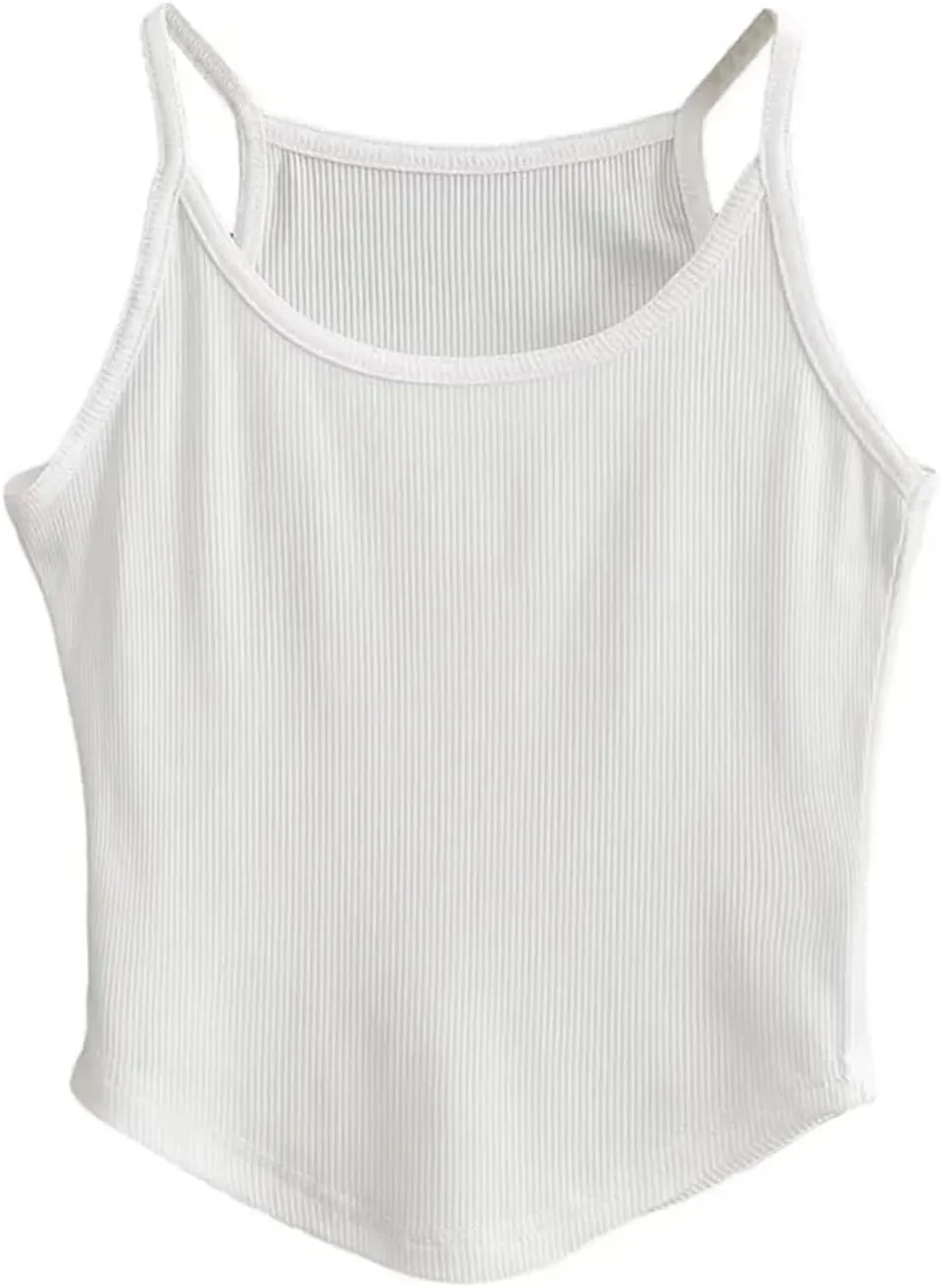 Women's Round Neck Spaghetti Strap Camisole Ribbed Slim Fit Summer Everyday Tank Top