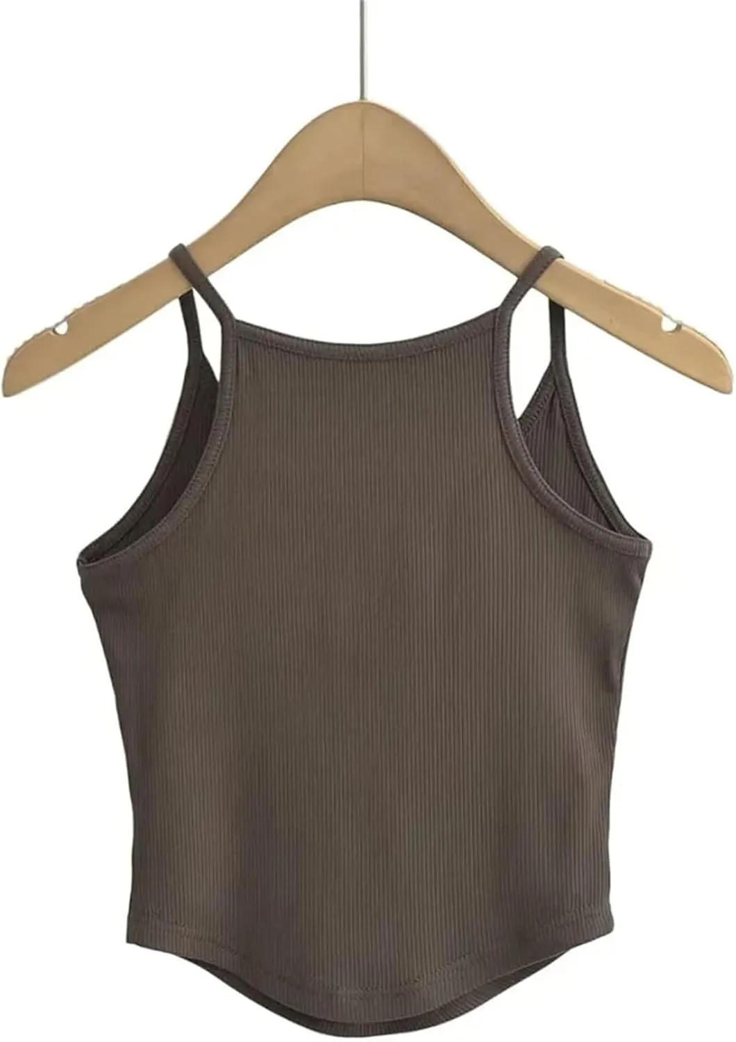 Women's Round Neck Spaghetti Strap Camisole Ribbed Slim Fit Summer Everyday Tank Top