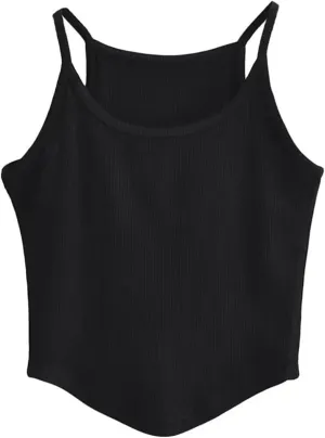 Women's Round Neck Spaghetti Strap Camisole Ribbed Slim Fit Summer Everyday Tank Top