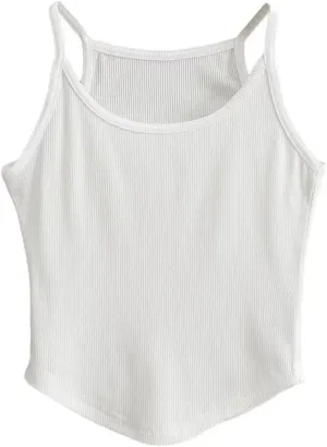 Women's Round Neck Spaghetti Strap Camisole Ribbed Slim Fit Summer Everyday Tank Top