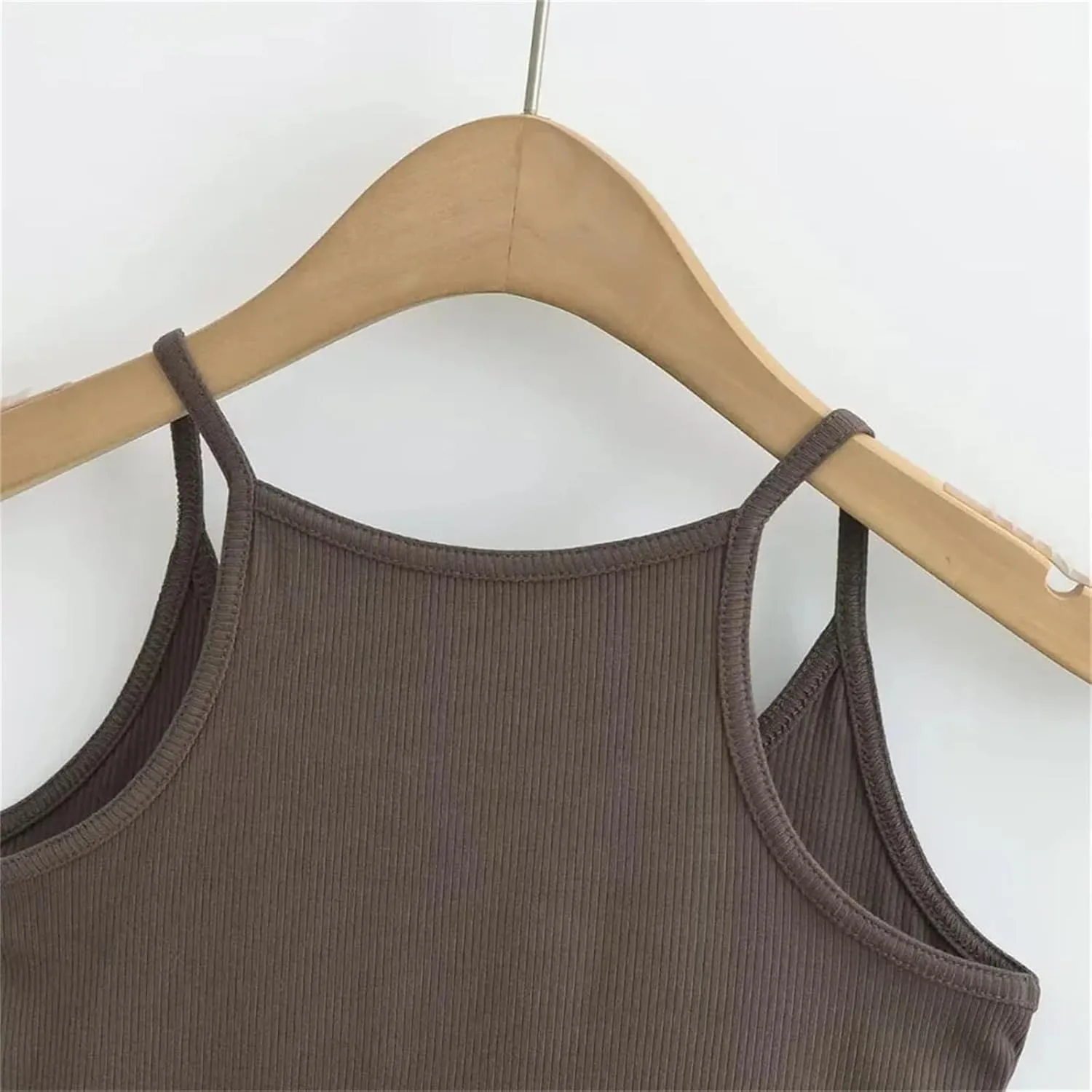Women's Round Neck Spaghetti Strap Camisole Ribbed Slim Fit Summer Everyday Tank Top