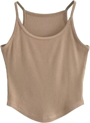 Women's Round Neck Spaghetti Strap Camisole Ribbed Slim Fit Summer Everyday Tank Top