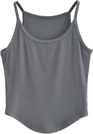 Women's Round Neck Spaghetti Strap Camisole Ribbed Slim Fit Summer Everyday Tank Top
