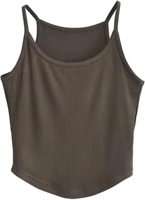 Women's Round Neck Spaghetti Strap Camisole Ribbed Slim Fit Summer Everyday Tank Top