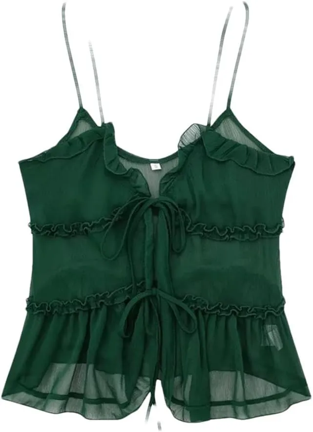 Women's Ruffle Camisole Tank Women Sleeveless Backless Spaghetti Strap Tank Top