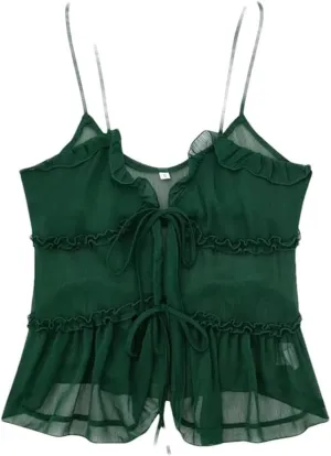 Women's Ruffle Camisole Tank Women Sleeveless Backless Spaghetti Strap Tank Top