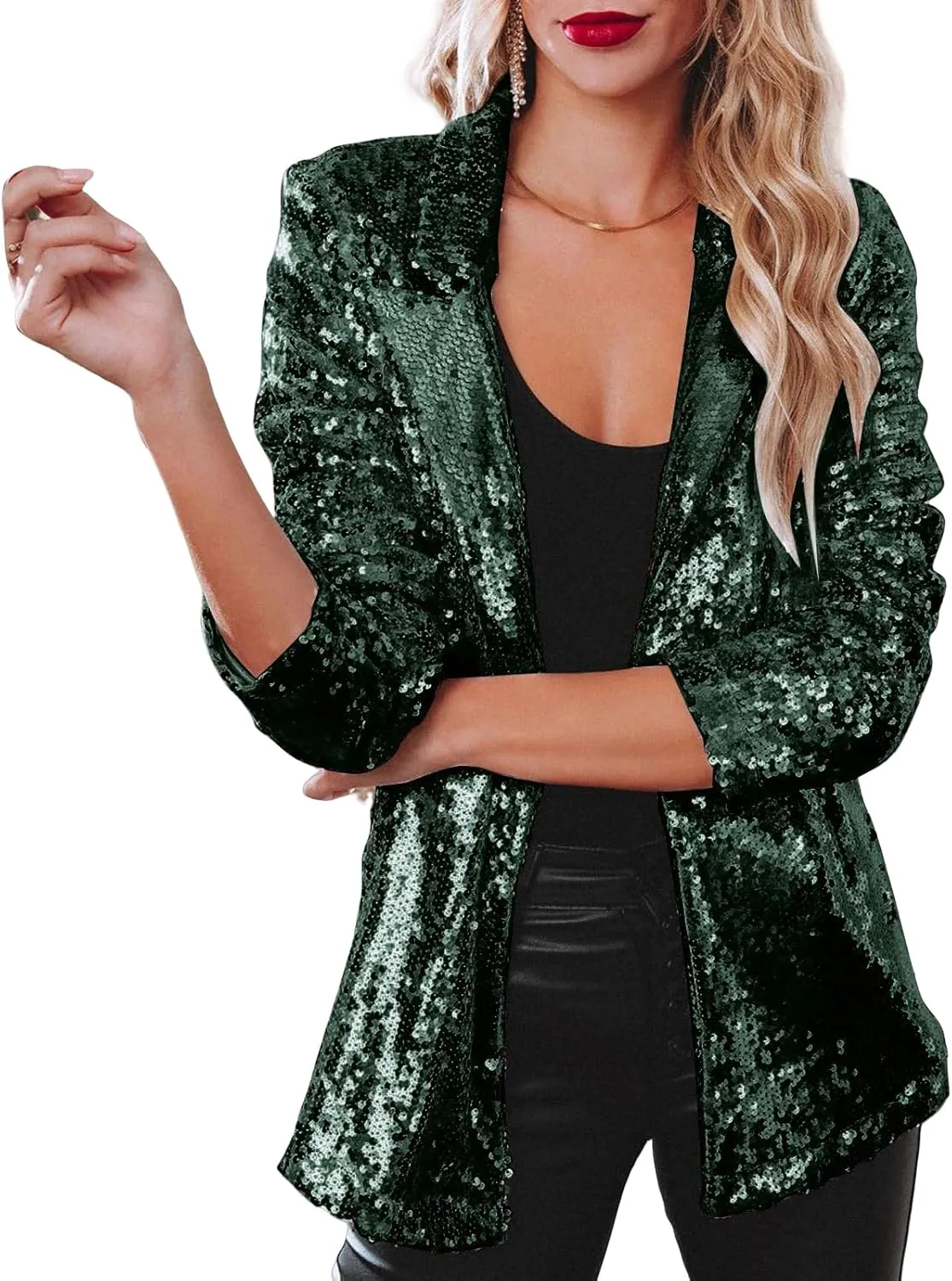 Women's Sequin Blazer Sparkly Party ChristmasLong Sleeve Lapel Open Front Glitter Sequin Jacket