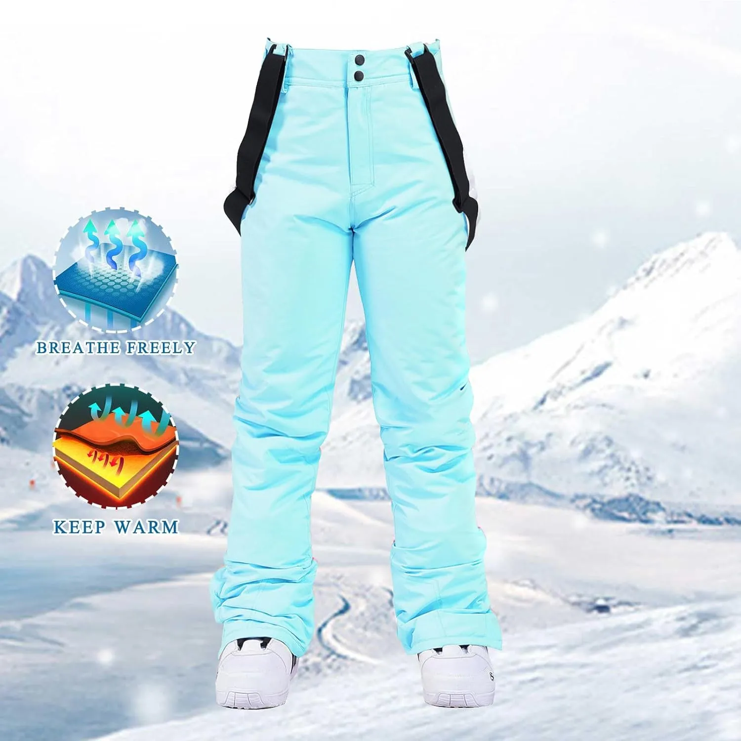 Women's Ski Pants Unisex Snow Ski Waterproof Softshell Snowboard Pants Outdoor Windproof Hiking Fleece Lined Trousers