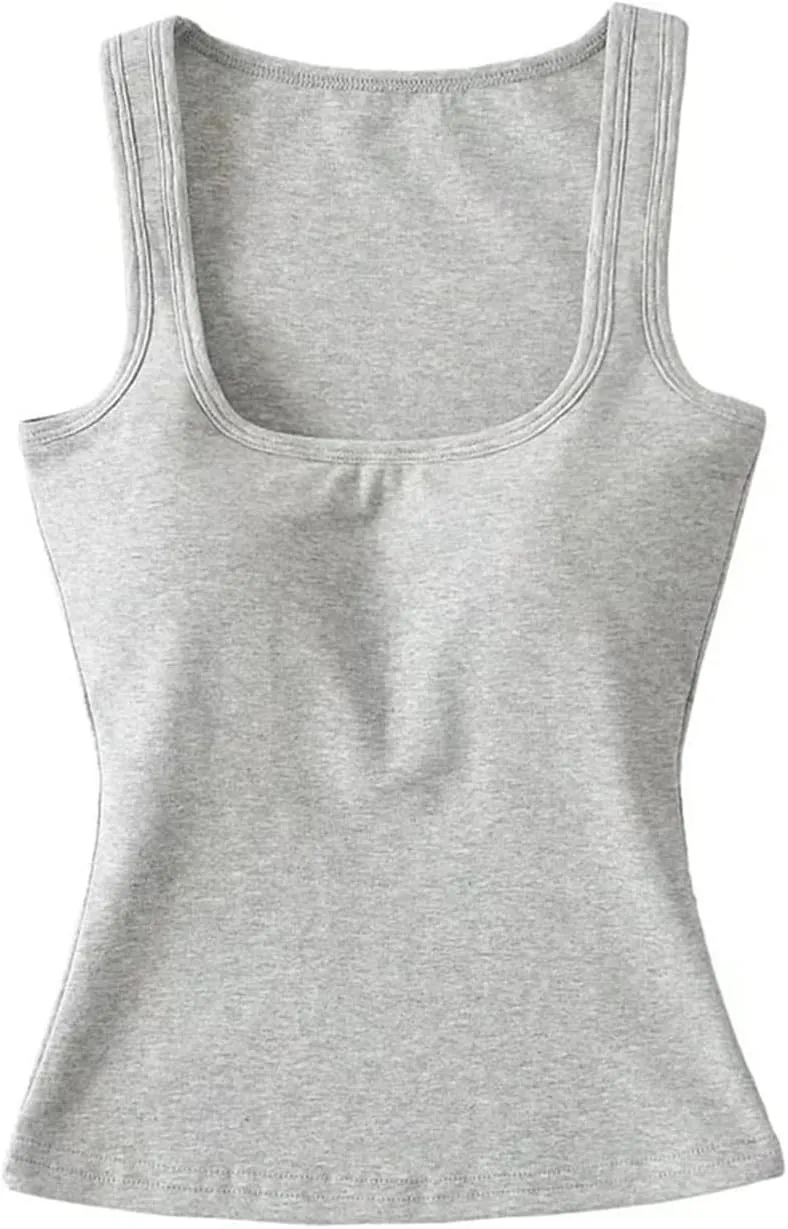 Women's Sleeveless Square Neck Camisole Summer Daily Casual Solid Color Slim Fit Tank Top