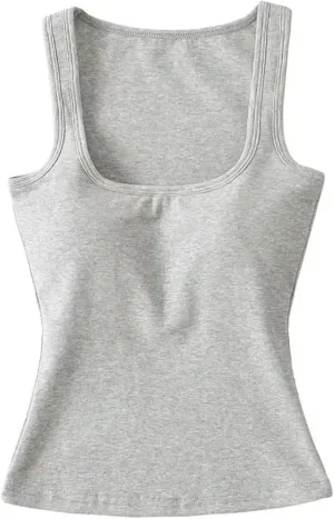 Women's Sleeveless Square Neck Camisole Summer Daily Casual Solid Color Slim Fit Tank Top