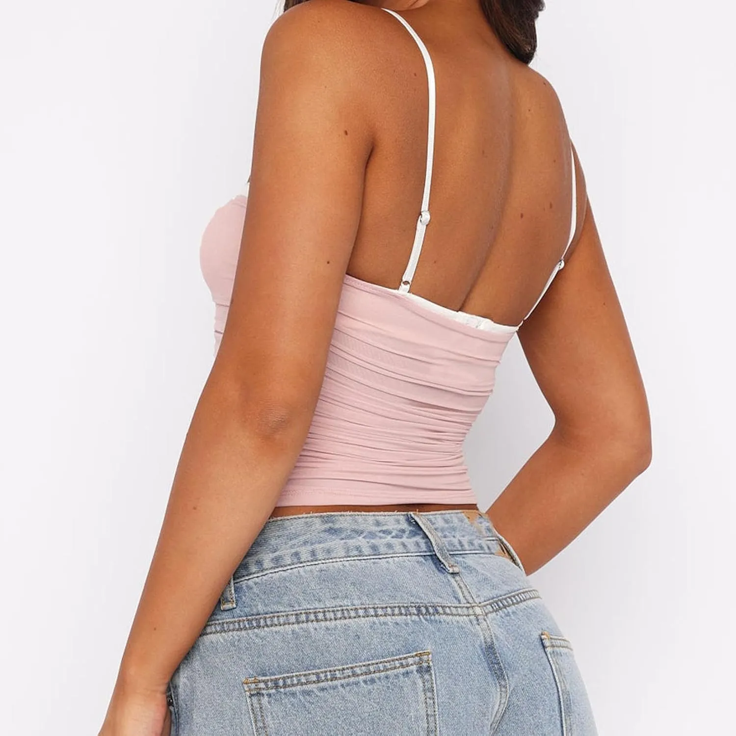 Women's Spaghetti Strap Tank Top Sexy Camisole Lace Trim Backless Cami Bustier Shirt Y2K Summer Going Out Tops