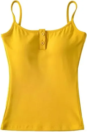 Women's Square Neck Camisole Button Decoration Built-in Chest Pad Daily Casual Summer Tank Top