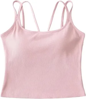 Women's Square Neck Camisole Short Tank Top Built-in Chest Pad Summer Casual Camisole