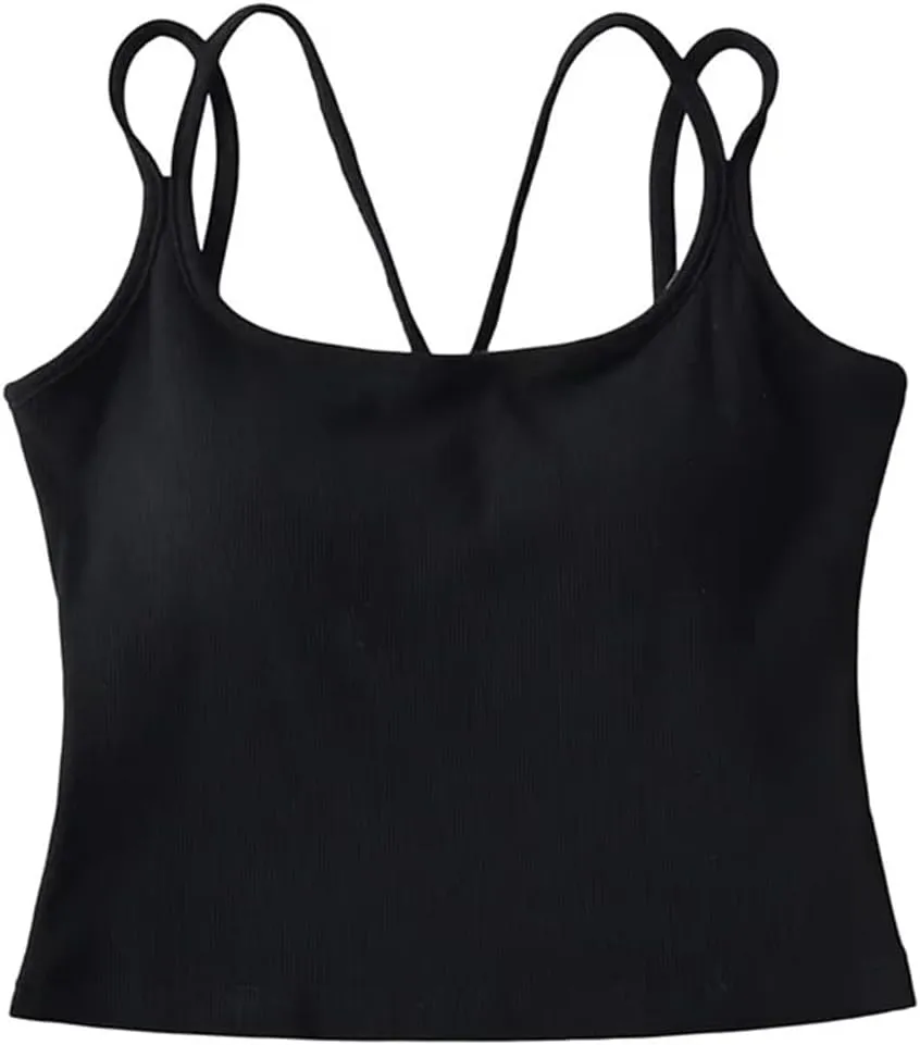 Women's Square Neck Camisole Short Tank Top Built-in Chest Pad Summer Casual Camisole