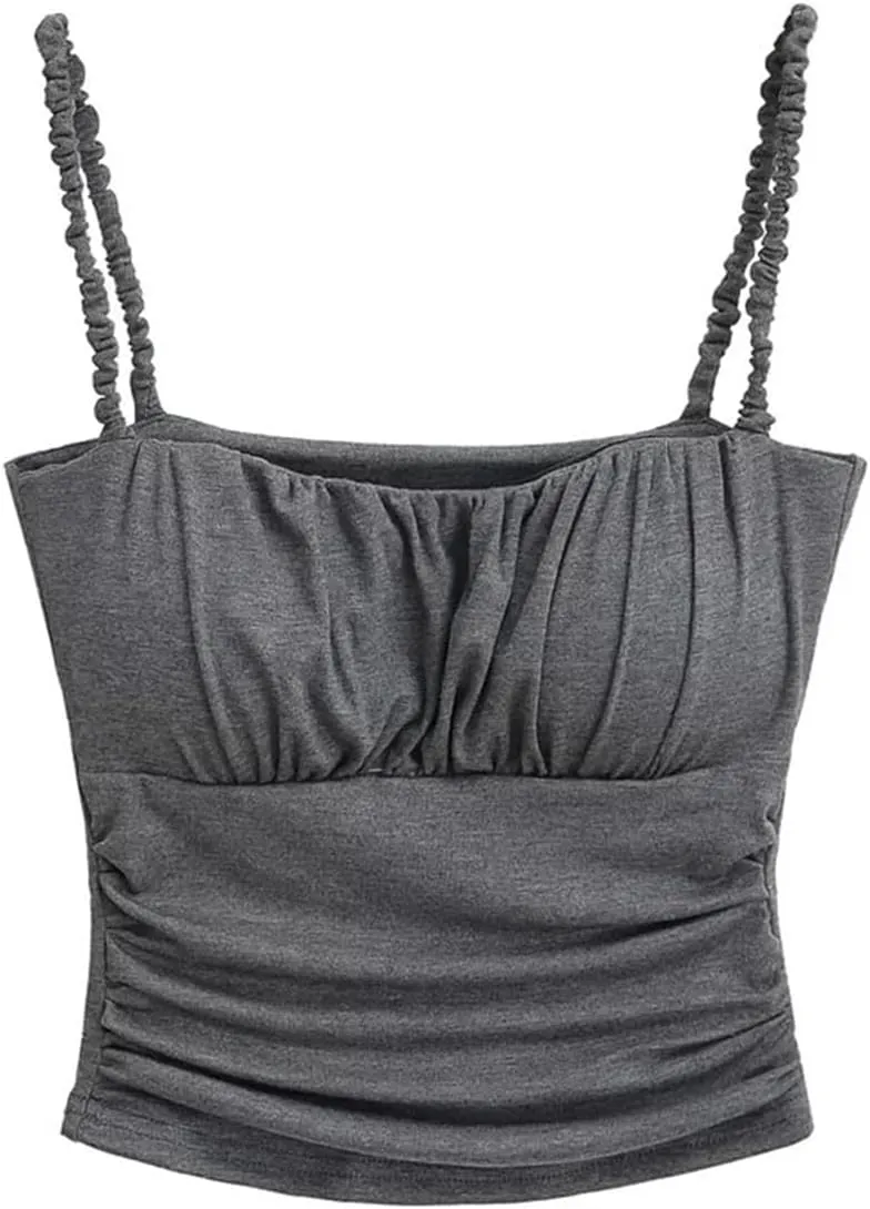 Women's Square Neck Camisole Top Pleated Twisted Shoulder Straps Summer Slim Fit Tank Top Y2k