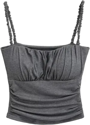 Women's Square Neck Camisole Top Pleated Twisted Shoulder Straps Summer Slim Fit Tank Top Y2k