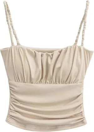 Women's Square Neck Camisole Top Pleated Twisted Shoulder Straps Summer Slim Fit Tank Top Y2k