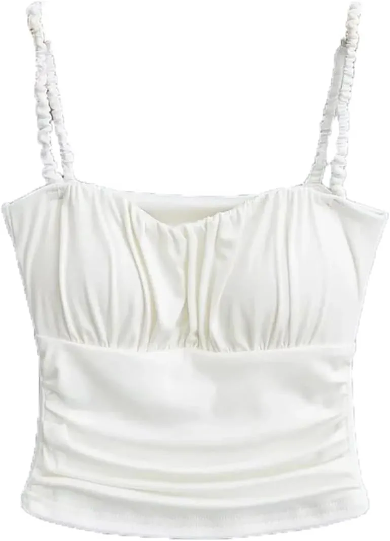 Women's Square Neck Camisole Top Pleated Twisted Shoulder Straps Summer Slim Fit Tank Top Y2k