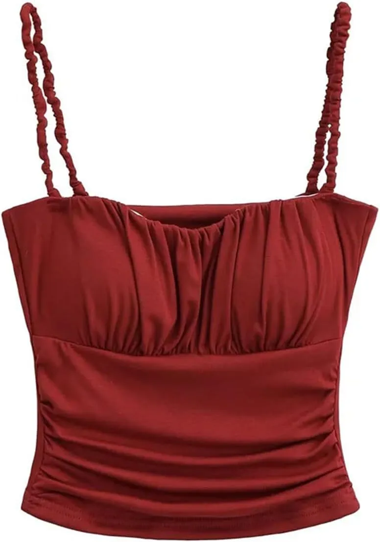 Women's Square Neck Camisole Top Pleated Twisted Shoulder Straps Summer Slim Fit Tank Top Y2k