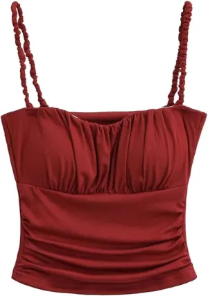 Women's Square Neck Camisole Top Pleated Twisted Shoulder Straps Summer Slim Fit Tank Top Y2k