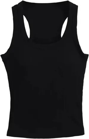 Women's Square Neck Sleeveless Camisole Built-in Chest Pad Ribbed Slim Fit Summer Tank Top