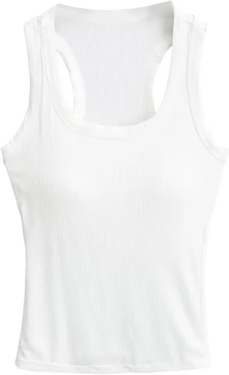 Women's Square Neck Sleeveless Camisole Built-in Chest Pad Ribbed Slim Fit Summer Tank Top