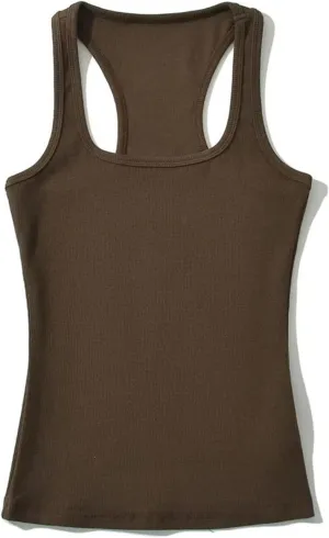 Women's Square Neck Sleeveless Camisole Racerback Ribbed Casual Slim Fit Tank Top